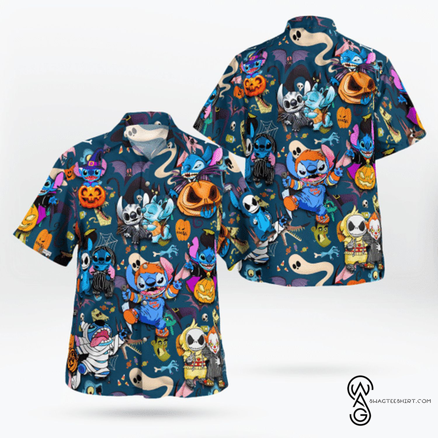 [Top Trending] Stitch Halloween Full Printing Hawaiian Shirt Funny Hawaiian Beach Gift Casual Shirt